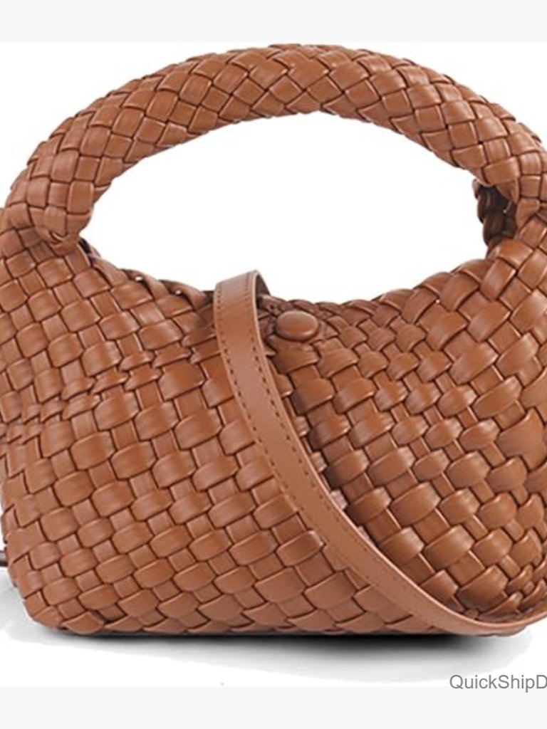 Vegan Leather Woven Purse, Small Crossbody Tote With Detachable Strap